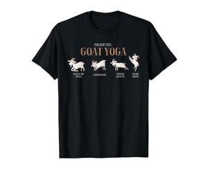 Tableau d'étirement Amusant en Forme de chèvre - Quatre Poses de Base T-Shirt Graphique avec Valeur, Homme, Noir, M