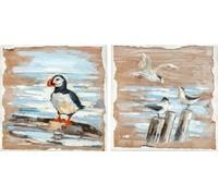 Tableau DKD Home Decor Oiseaux méditerranéens (45 x 2,7 x 45 cm) (2 pièces)