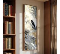 Tableau d'oiseau - Grande toile verticale représentant un oiseau élancé - Décoration murale représentant une branche fine - Grand format vertical - Animaux élancés (45 x 135 cm / Cadre intérieur)
