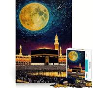 Tableau du Ciel Nocturne de la mosquée Kaaba à La Mecque, Puzzle de 1000 pièces pour Adolescents, Puzzle de mémoire, Image relaxante et Lumineuse à Assembler, Cadeau Exquis (38x52cm)