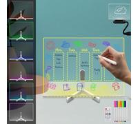 Tableau effaçable à sec avec support lumineux LED en acrylique - 7 marqueurs, 7 couleurs changeantes, télécommande, menu à faire pour la maison, le bureau, l'école (38,1 x 27,9 cm)