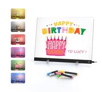 Tableau effaçable à sec en acrylique avec lumière, 35X25cm-Color Neon Glow Memo LED Light-Up Message Board with Stand as Night Light for Room/Festival/Gift, Touch Control, 7 Markers