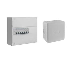 Tableau électrique pré-équipé 1 rangée 13 modules 6 disjoncteurs 1 interrupteur différentiel & Boite de derivation electrique - etanche exterieur - IP55 85X85 - Debflex - 718806 - Polypropylène, Gris