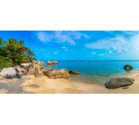 Tableau en aluminium composite 130 x 60 cm : panorama de la belle plage rocheuse tropicale par une journée d'été (185291441)