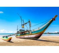 Tableau en bois 90 x 60 cm : bateau de pêche au Sri Lanka un jour d'été (209132224)