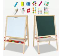 Tableau en bois multi-activités, tableau à dessin magnétique 2 en 1 avec support, pour enfants avec accessoires, outils de dessin, tableau d'enseignement, tableau blanc à domicile Coffret cadeau : 1 b