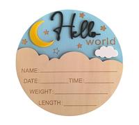 Tableau en bois pour annonce de naissance de bébé avec motif lune et espace de naissance 15 cm de diamètre