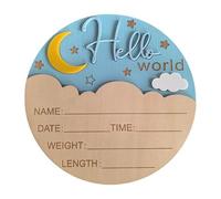 Tableau en bois pour annonce de naissance de bébé avec motif lune et espace de naissance 15 cm de diamètre