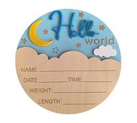 Tableau en bois pour annonce de naissance de bébé Motif lune avec espace de naissance 15 cm de diamètre