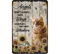 Tableau en métal avec chat orange et tournesols - Les anges n'ont pas d'ailes - Impressions d'art modernes - Décoration murale rétro en métal - Décoration murale pour club, bar, grotte, salle de sport