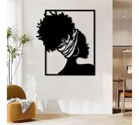 Tableau en métal représentant Une Femme Noire Africaine, Sculpture Murale Moderne d'art Afro-américain, idéal pour Le Salon, la Chambre, Le Couloir et Les escaliers (Noir, 79 x 71 cm).