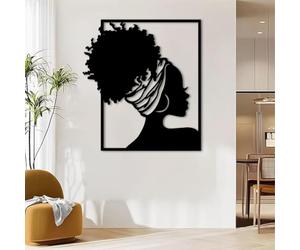 Tableau en métal représentant Une Femme Noire Africaine, Sculpture Murale Moderne d'art Afro-américain, idéal pour Le Salon, la Chambre, Le Couloir et Les escaliers (Noir 99 x 89 cm).