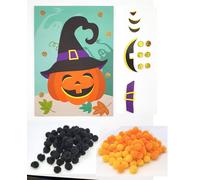 Tableau En Pompons Pour Enfant Halloween Citrouille 15 X 21 Cm