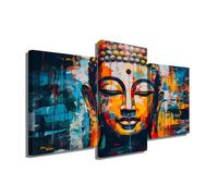 Tableau en Trois Parties - Décoration Murale Bouddha - Impression Sur Toile Avec Cadre Abstrait - Art Contemporain Mural - Toile Spirituelle Bouddha - Tableau Décoratif Moderne (100x75cm +2x 80x60cm)