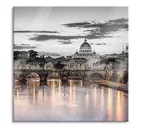 Tableau en verre - Décoration murale sur verre véritable - Basilique Saint-Pierre à Rome - 40 x 40 cm - Avec suspension et entretoises