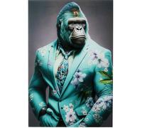 Kare Design Tableau en verre de sécurité ESG Mister Gorilla, bleu, impression artistique, motif animal, décoration murale, salon, bureau à domicile, 90 x 60 cm