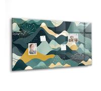 Tableau en verre magnétique avec 5 aimants néodyme | Tableau blanc élégant et durable | Idéal pour notes, organisation et planning - 120x60cm - Montagnes illustratives