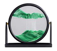 Tableau en verre rond à LED en forme de sable mouvant - 3D - Paysage de sable profond en mouvement - Cadre de sablier flottant - Décoration d'intérieur - Cadeau (vert)