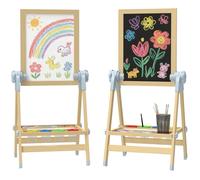 AIYAPLAY Tableau enfant, chevalet enfants à double face avec tableau noir réglable en hauteur et tableau blanc magnétique, rouleau de papier, cadeau de jouet educatif créatif pour 3-6 ans, naturel