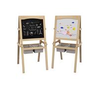 Tableau enfant - chevalet enfant - ardoise double face - tableau blanc tableau à craie - rouleau papier, 2 paniers rangement - MDF pin
