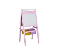 Tableau enfant - chevalet enfant - ardoise double face - tableau blanc tableau à craie - rouleau papier + paniers rangement intégrés - MDF rose