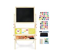 Tableau Enfant en Bois Double Face Magnétique & Tableau Noir 98x 45x42cm - Chevalet avec Boulier & Horloge, Craie Eponge Lettres - Pliable