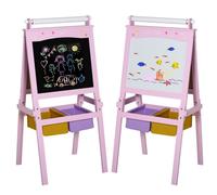 HOMCOM Tableau Enfant chevalet Enfant Ardoise Double Face Tableau Blanc Tableau à Craie Rouleau Papier + paniers Rangement intégrés - MDF Rose