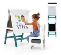 Tableau Enfants COSTWAY avec Chaise 3 en 1 Tableau Noir, Tableau Blanc Porte-papier,Hauteur Réglable 75-94 CM Vert
