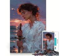 Tableau Femme à l'épée au Coucher du Soleil,Puzzle de 1000 pièces pour Adolescents,Jeu de Stimulation Cognitive,sans Espace,Assemblage Parfait,Format Compact,Amusant pour des Moments de Jeu