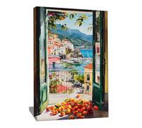Tableau Fenêtre Ouverte Sur Mer - Affiche Décoration Murale Italienne - Impression Sur Toile Paysage Nature - Tableau Art Abstrait Moderne Avec Cadre - Deco Côte Amalfitaine (120x80cm)