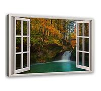 Tableau Fenetre Vue 3D Image décoration murale chute d'eau marron 90x60 cm