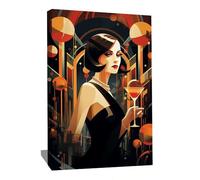 Tableau Glamour Chic - Impression Sur Toile Art Deco - Décoration Murale Cadre Femme - Tableau Décoratif Élégant - Déco Design Salon - Toile Vintage Retro - Déco Thème Année 20 (60x40cm)