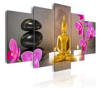 Tableau Golden Buddha and orchids-Taille L 200 x H 100 cm