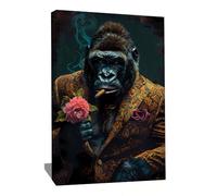 Tableau Gorille Cigare Avec Cadre - Décoration Murale Salon Moderne - Cadre Singe Qui Fume - Toile Murale Décoration Nature - Idée Déco Chambre Ado Garçon - Art Moderne Deco(40x30cm)