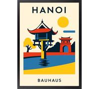 Tableau Hanoi la Pagode au Pilier Unique - Poster de Hanoi et du Vietnam avec cadre - Tableaux Bauhaus Géométrique Décoration pour Salon - Affiche de Voyage