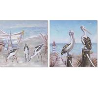 Tableau Home ESPRIT Oiseaux Méditerranée 80 x 3 x 80 cm (2 pièces)