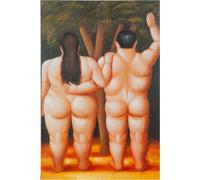 Tableau Huile sur Toile Biscottini Adamo et Eva Style Botero Rouge 60x90 cm