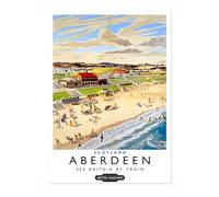 Tableau Impression Murale Paysage Plage Bord de Mer, Poster Impression Oeuvre Aberdeen Écosse, Affiches Chemins de Fer Britanniques, Art Mural UK Vintage, Décoration Maison Salon, Sans Cadre