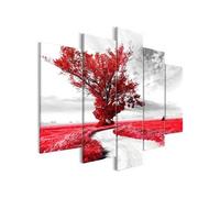 Tableau Tree near the Road (5 Parts) Red-Taille L 200 x H 100 cm Imprimé