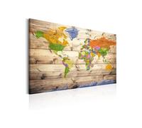 Tableau Imprimé "Map on Wood : Colourful Travels" 60 x 90 cm