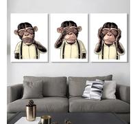 Tableau imprimé sur toile « Trois singes sages » : Décoration murale moderne et amusante, ensemble de 3 peintures à l'huile d'animaux nordiques, affiches de singes (80 x 120 cm x 3 / cadre intérieur)
