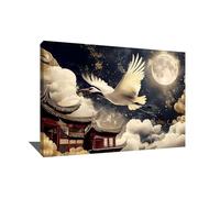 Tableau Japonais Avec Cadre - Décoration Murale Ambiance Zen - Impression Sur Toile Grue Japon - Tableau Temple Japonais - Deco Salon Moderne Mural - Impression Sur Toile Asiatique (60x40cm)