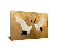 Tableau Japonais Avec Cadre - Peinture Sur Toile Japonaise - Decoration Murale Doré Salon - Grue Deco - Toile Decoration Murale Japon - Art Mural Moderne - Impression Sur Toile Avec Cadre (80x60cm)