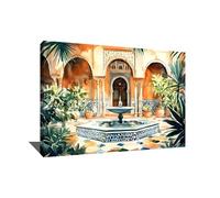 Tableau Jardin Majorelle - Décoration Murale Marocaine - Impression Sur Toile Avec Cadre Moderne - Tableau Oriental Chic - Décoration Murale Arabesque - Idée Cadeau Crémaillère (60x40cm)