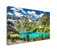 Tableau LAC ET Montagne - Impression Photo Paysage sur Toile décoration Murale - Déco Maison, Cuisine, Salon, Chambre Adulte - 80x50 cm