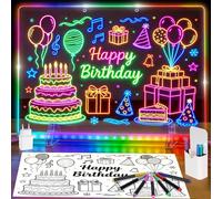 Tableau LED, 35x25 cm, tableau rechargeable pour dessins avec 8 couleurs, 10 feuilles de papier d'arrêt (20 croquis), 14 marqueurs textuels, tableau à effacer au néon pour souvenirs, notes, publicité,