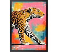 Tableau Léopard coloré - Poster Jaguar Chasseur avec cadre - Tableaux Décoration Pop Art Animaux - Affiche de Félin