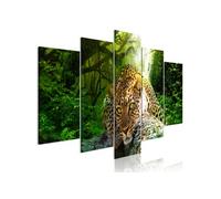 Tableau Leopard Lying (5 Parts) Wide Green-Taille L 200 x H 100 cm Imprimé G