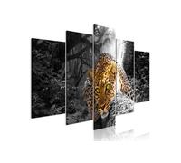 Tableau Leopard Lying (5 Parts) Wide Grey-Taille L 200 x H 100 cm