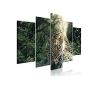 Tableau Leopard Lying (5 Parts) Wide Pale Green-Taille L 200 x H 100 cm Imprimé G